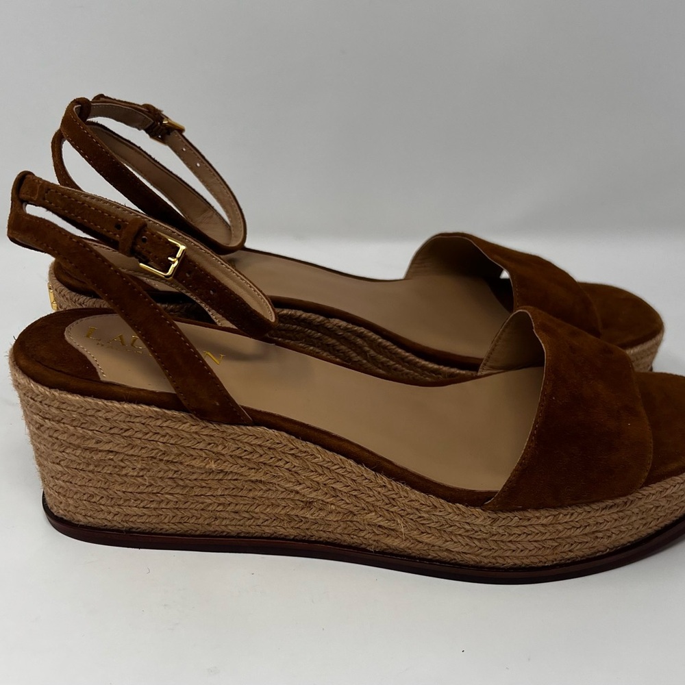 Ralph Lauren Leona Espadrille Size 10 Suede Brown Platform Wedge sandals New - Picture 5 of 12